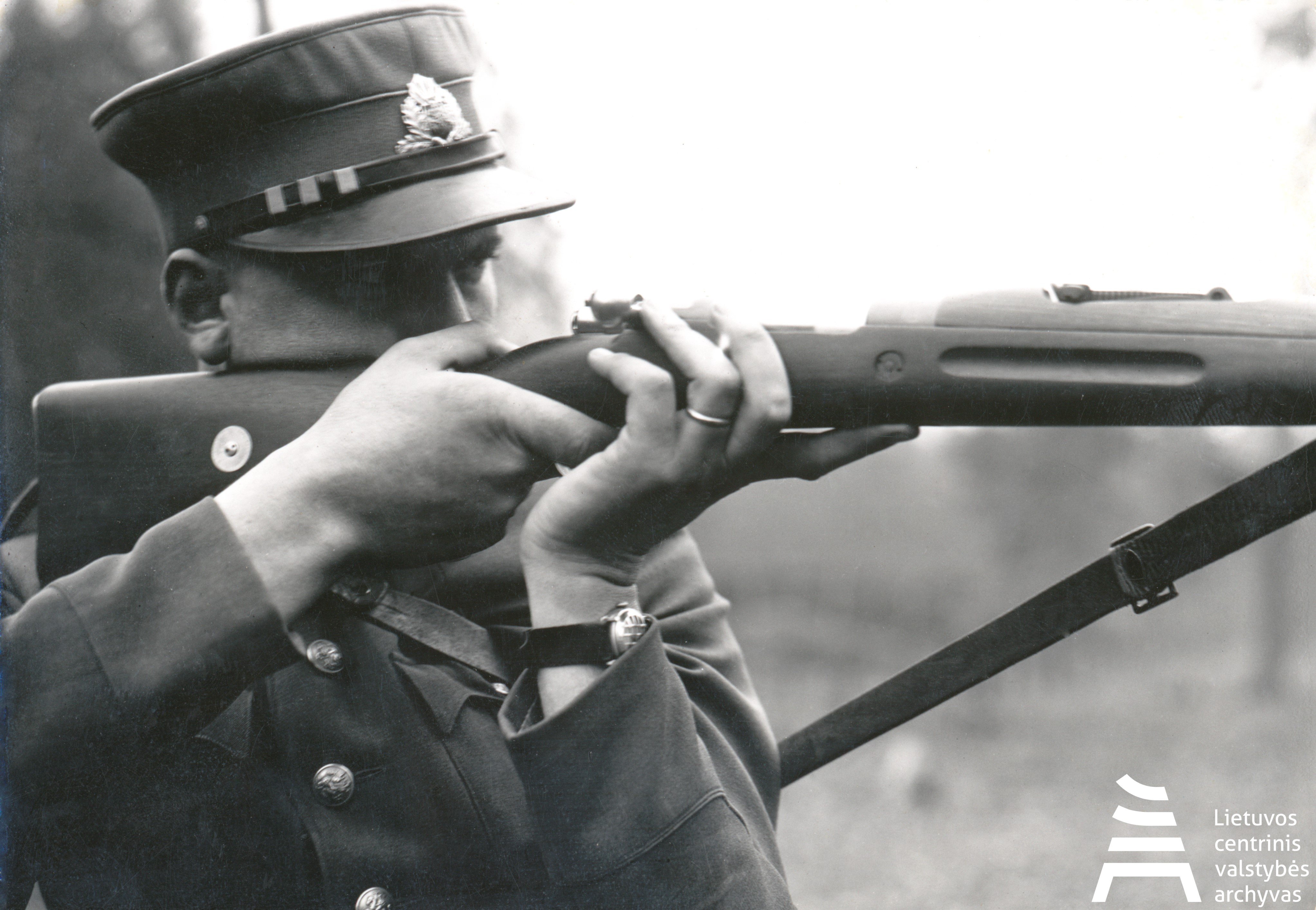Lithuanian Central State Archives, A military police academy sergeant in the shooting range. Author I. Girčys. [1918-1940] P-04568